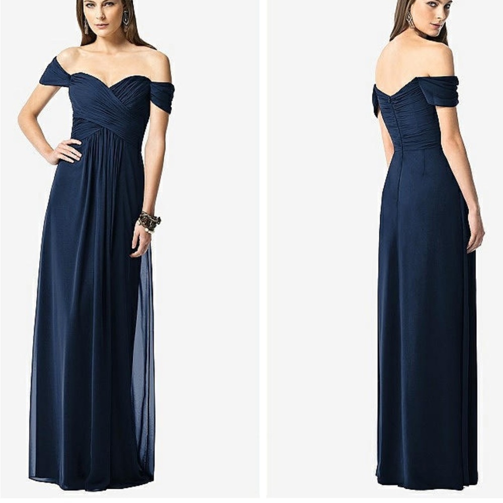 DESSY OFF-THE-SHOULDER RUCHED CHIFFON MAXI DRESS - ALESSIA IN MIDNIGHT NAVY
